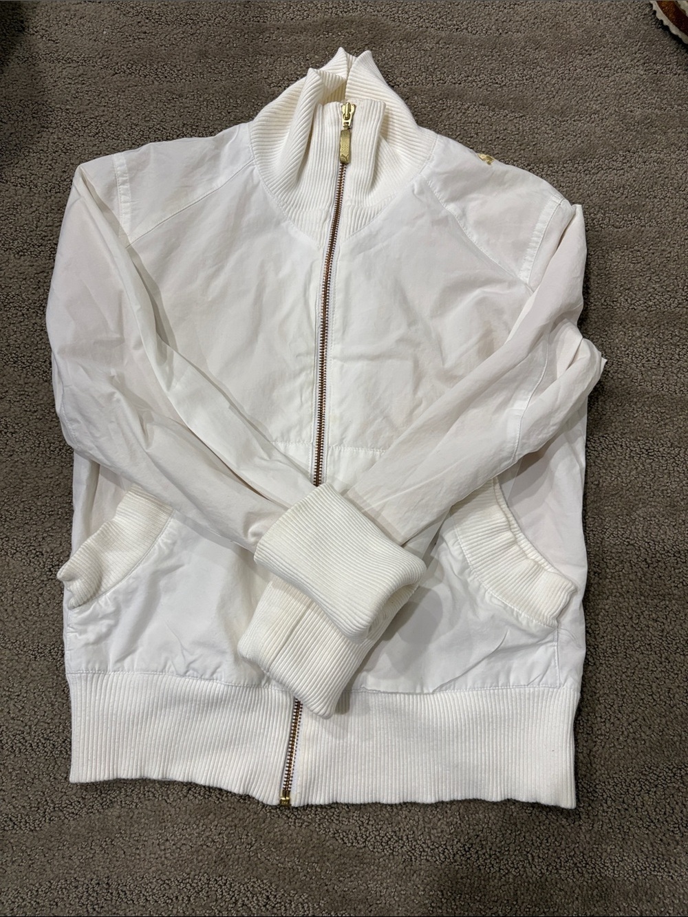 Puma White Women's Zip-Up Bomber Jacket with Ribbed Trim size XS